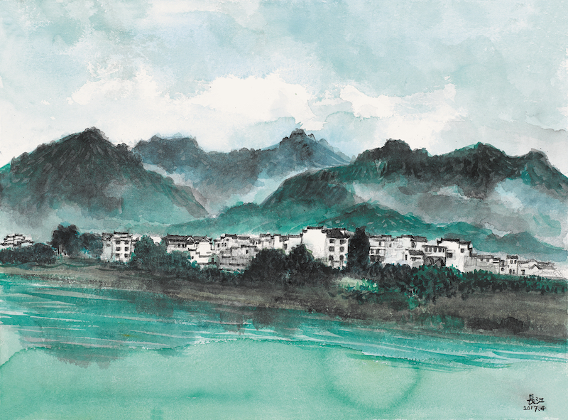 1、吳長江  水彩  徽鄉晨早山如黛  76cm×56.5cm_副本.jpg