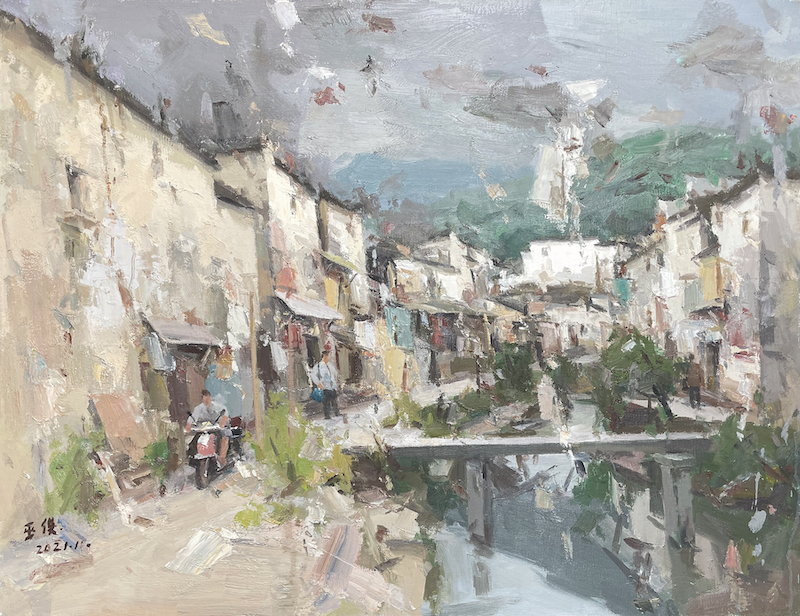 11、巫俊《徽州古鎮》90cmⅩ70cm.jpg